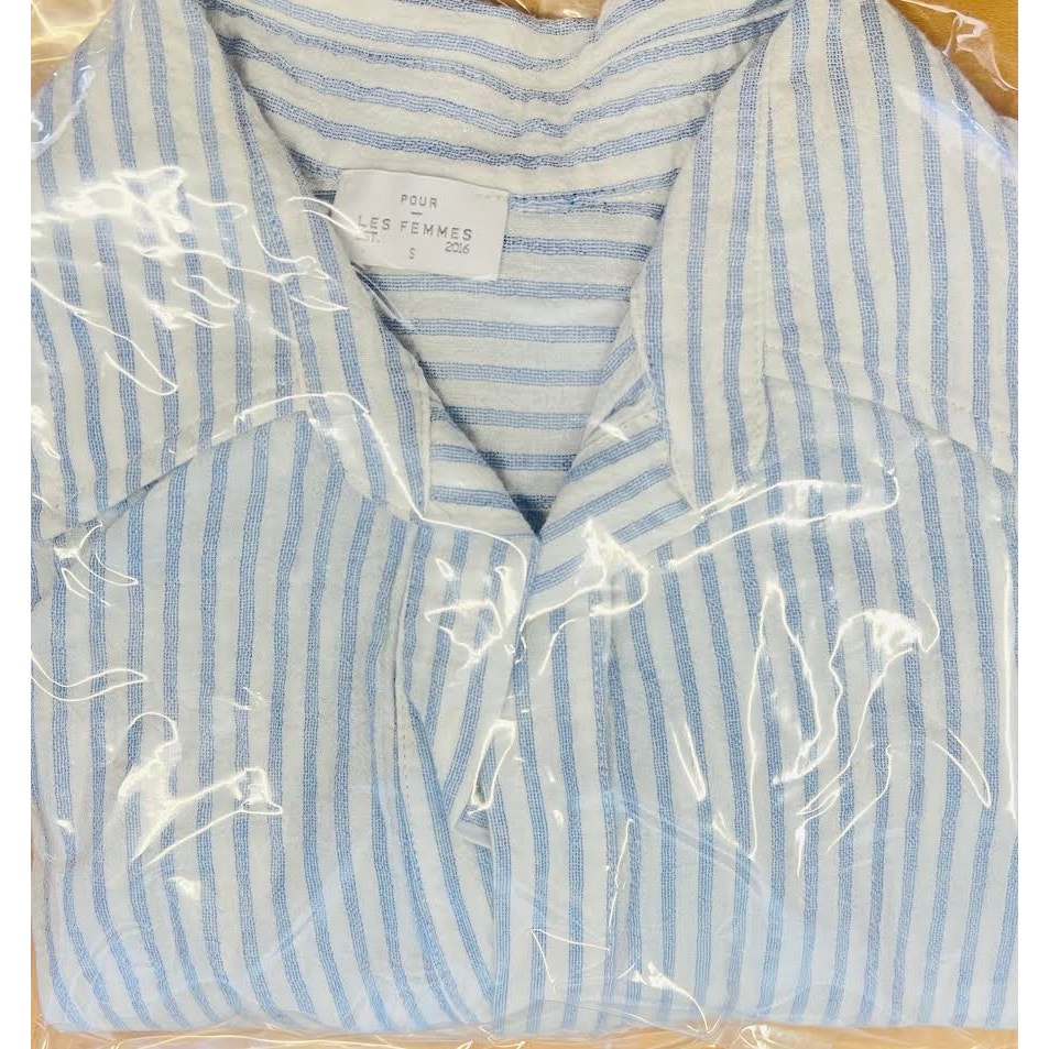 New! Pour Les Femmes Linen Shirt Dress Blue White Cotton Stripe Small — image 5 of 6